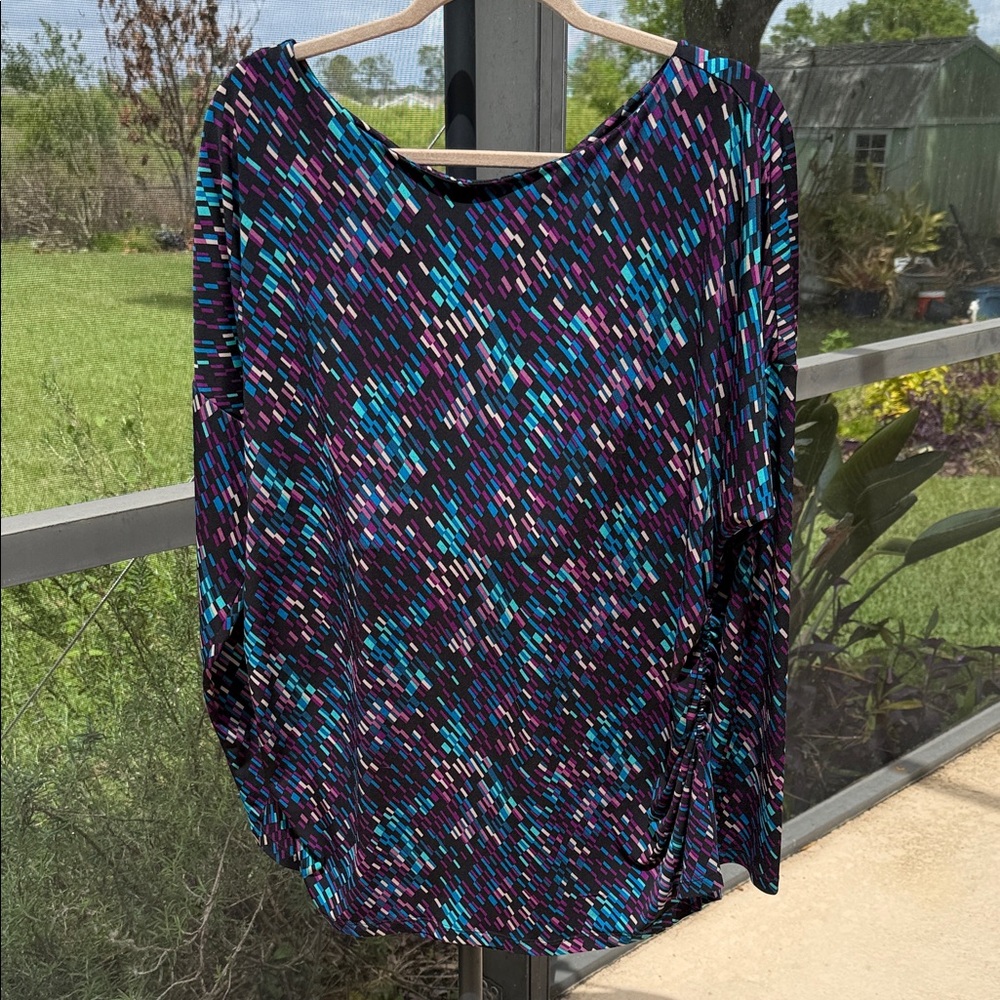 Vince Camuto Black Tunic with Teal & Purple Dash Print